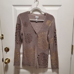 Chico's‎ Cream and Brown Cardigan Sweater with V-Neck